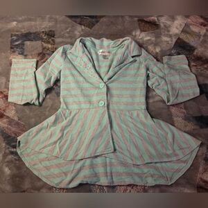 Striped Kids Blazer - Mint and Grey/Pink, Studs From Rocker Girl Sz 7/8